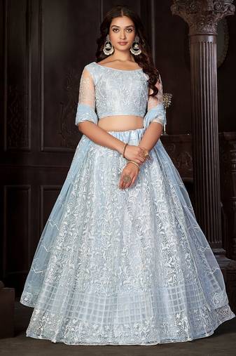 Embroidered Thread Work Semi-Stitched Lehenga & Unstitched Blouse With Dupatta