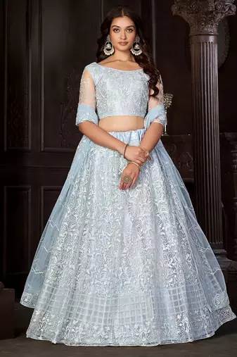 Embroidered Thread Work Semi-Stitched Lehenga & Unstitched Blouse With Dupatta