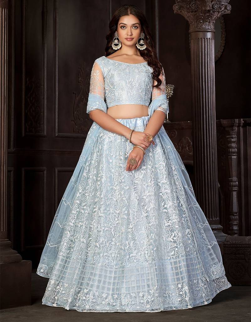 Embroidered Thread Work Semi-Stitched Lehenga & Unstitched Blouse With Dupatta
