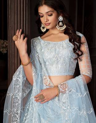 Embroidered Thread Work Semi-Stitched Lehenga & Unstitched Blouse With Dupatta 2
