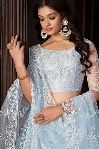 Embroidered Thread Work Semi-Stitched Lehenga & Unstitched Blouse With Dupatta
