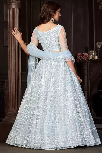 Embroidered Thread Work Semi-Stitched Lehenga & Unstitched Blouse With Dupatta