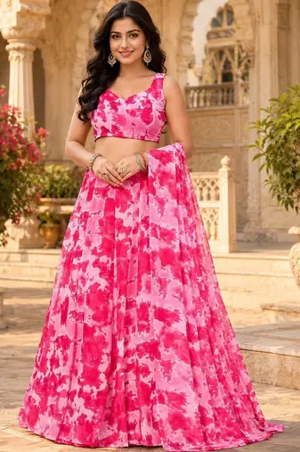 Printed Ready to Wear Lehenga & Unstitched Blouse With Dupatta