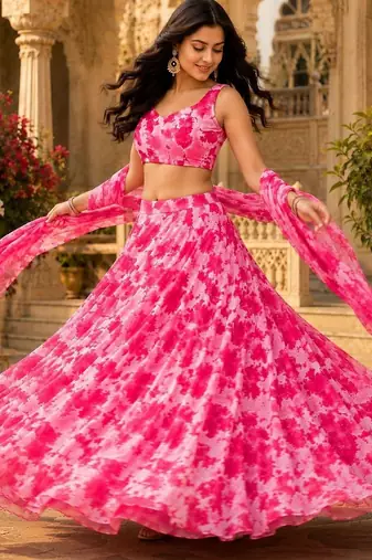 Printed Ready to Wear Lehenga & Unstitched Blouse With Dupatta