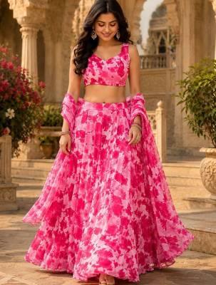 Printed Ready to Wear Lehenga & Unstitched Blouse With Dupatta 4