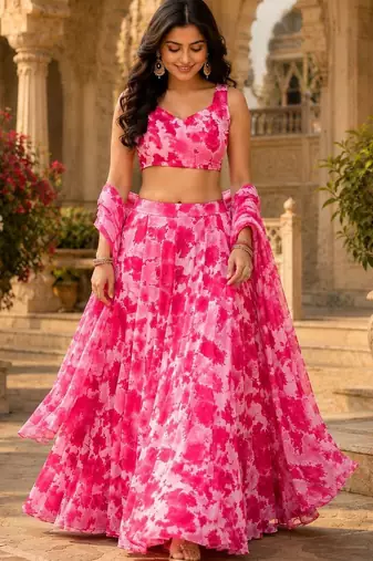 Printed Ready to Wear Lehenga & Unstitched Blouse With Dupatta