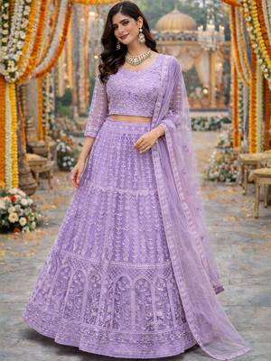 Embroidered Thread Work Semi-Stitched Lehenga & Blouse With Dupatta 1