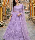 Embroidered Thread Work Semi-Stitched Lehenga & Blouse With Dupatta