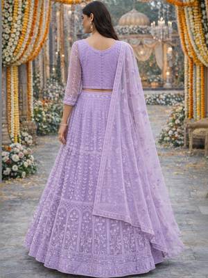 Embroidered Thread Work Semi-Stitched Lehenga & Blouse With Dupatta 2