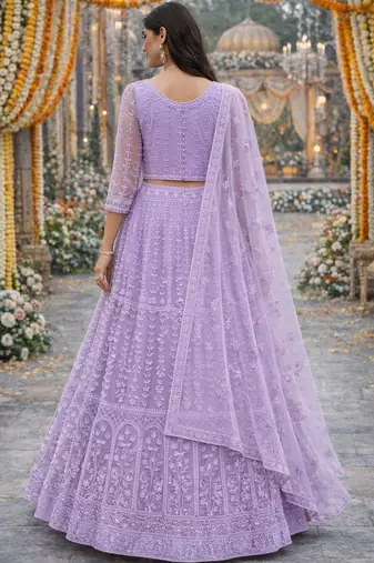 Embroidered Thread Work Semi-Stitched Lehenga & Blouse With Dupatta