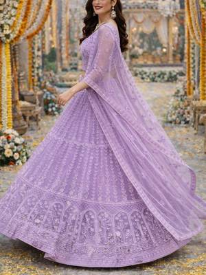 Embroidered Thread Work Semi-Stitched Lehenga & Blouse With Dupatta 3