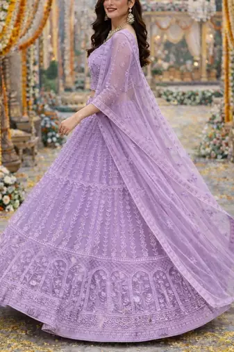 Embroidered Thread Work Semi-Stitched Lehenga & Blouse With Dupatta