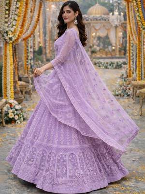 Embroidered Thread Work Semi-Stitched Lehenga & Blouse With Dupatta 4