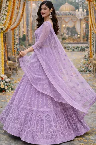 Embroidered Thread Work Semi-Stitched Lehenga & Blouse With Dupatta