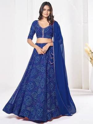 Printed Semi-Stitched Lehenga & Unstitched Blouse With Dupatta 1