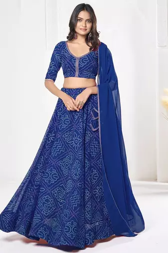 Printed Semi-Stitched Lehenga & Unstitched Blouse With Dupatta