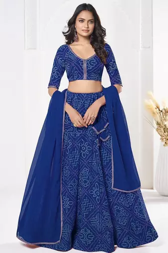 Printed Semi-Stitched Lehenga & Unstitched Blouse With Dupatta