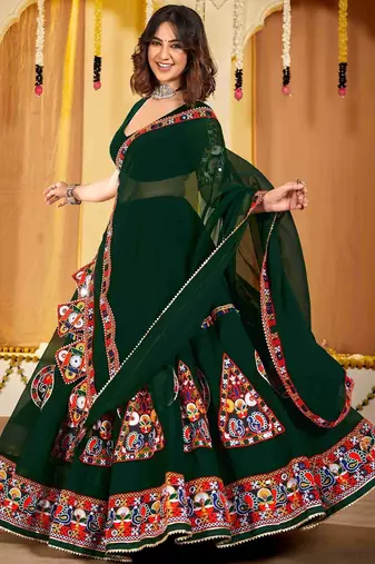 Embroidered Thread Work Semi-Stitched Lehenga & Blouse With Dupatta