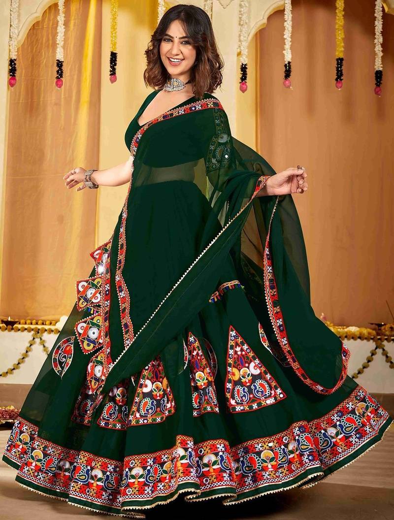 Embroidered Thread Work Semi-Stitched Lehenga & Blouse With Dupatta