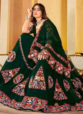 Embroidered Thread Work Semi-Stitched Lehenga & Blouse With Dupatta 2