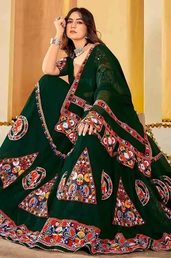 Embroidered Thread Work Semi-Stitched Lehenga & Blouse With Dupatta