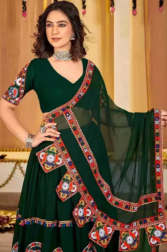 Embroidered Thread Work Semi-Stitched Lehenga & Blouse With Dupatta