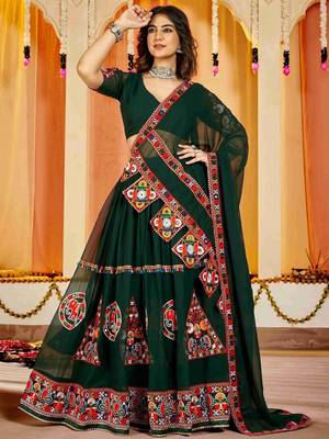 Embroidered Thread Work Semi-Stitched Lehenga & Blouse With Dupatta 4