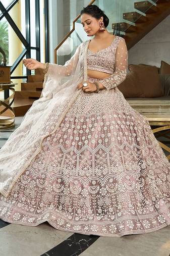 Embroidered Sequinned Semi-Stitched Lehenga & Unstitched Blouse With Dupatta