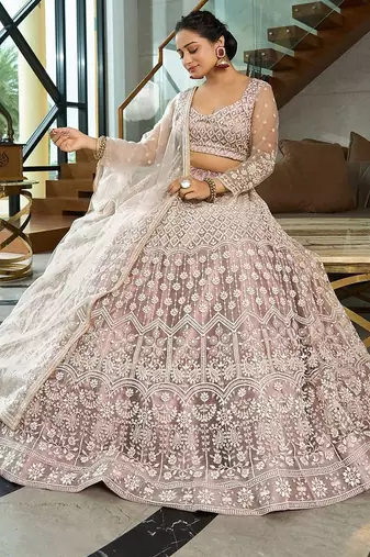 Embroidered Sequinned Semi-Stitched Lehenga & Unstitched Blouse With Dupatta