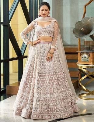Embroidered Sequinned Semi-Stitched Lehenga & Unstitched Blouse With Dupatta 2