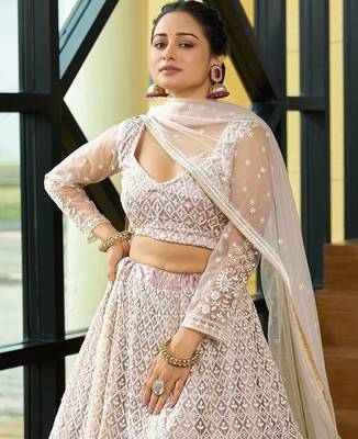 Embroidered Sequinned Semi-Stitched Lehenga & Unstitched Blouse With Dupatta 3