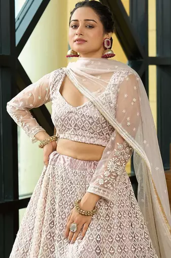 Embroidered Sequinned Semi-Stitched Lehenga & Unstitched Blouse With Dupatta