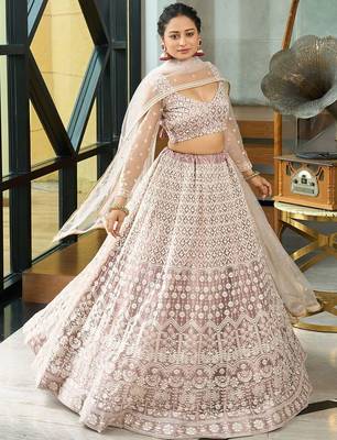 Embroidered Sequinned Semi-Stitched Lehenga & Unstitched Blouse With Dupatta 4