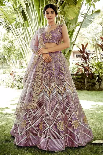 Embroidered Semi-Stitched Lehenga & Unstitched Blouse With Dupatta