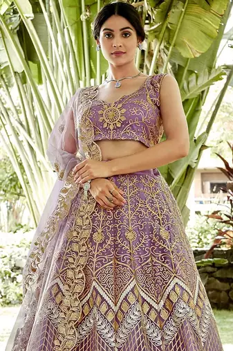 Embroidered Semi-Stitched Lehenga & Unstitched Blouse With Dupatta
