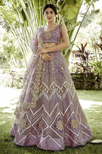 Embroidered Thread Work Semi-Stitched Lehenga & Unstitched Blouse With Dupatta