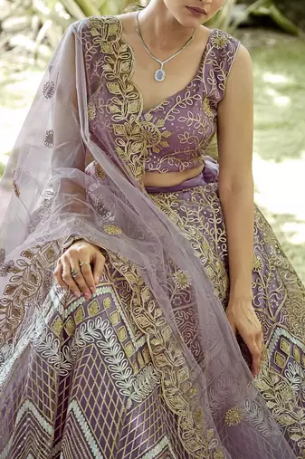Embroidered Thread Work Semi-Stitched Lehenga & Unstitched Blouse With Dupatta