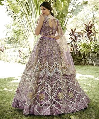 Embroidered Thread Work Semi-Stitched Lehenga & Unstitched Blouse With Dupatta 4