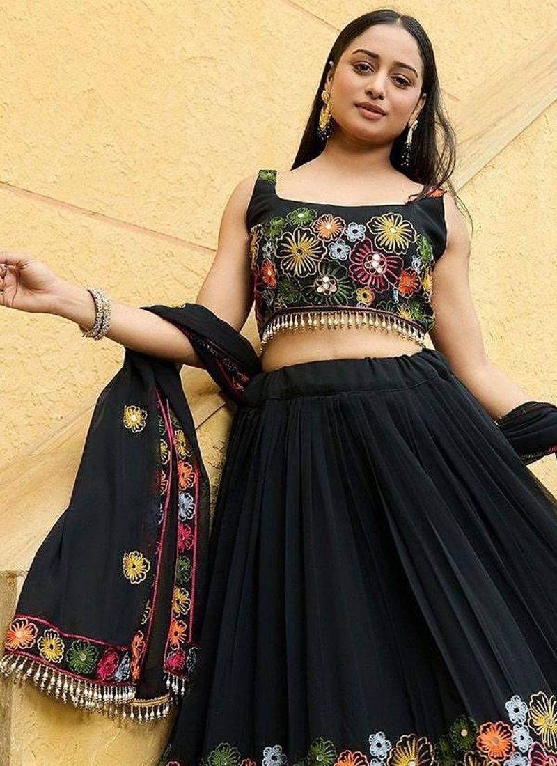 Embroidered Thread Work Semi-Stitched Lehenga & Unstitched Blouse With Dupatta