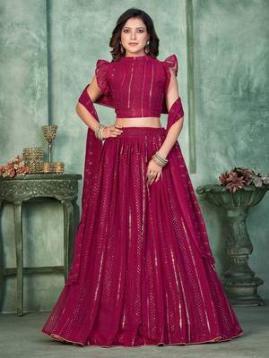 Embroidered Thread Work Semi-Stitched Lehenga & Unstitched Blouse With Dupatta 1