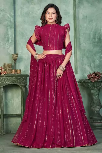 Embroidered Thread Work Semi-Stitched Lehenga & Unstitched Blouse With Dupatta