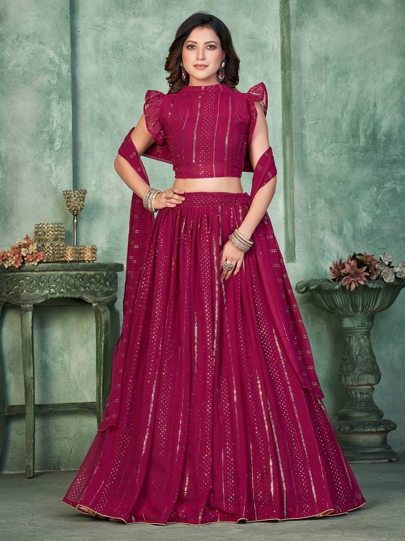 Embroidered Thread Work Semi-Stitched Lehenga & Unstitched Blouse With Dupatta