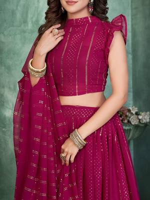 Embroidered Thread Work Semi-Stitched Lehenga & Unstitched Blouse With Dupatta 2