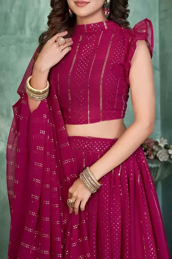 Embroidered Thread Work Semi-Stitched Lehenga & Unstitched Blouse With Dupatta