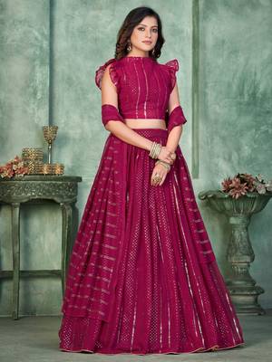 Embroidered Thread Work Semi-Stitched Lehenga & Unstitched Blouse With Dupatta 3
