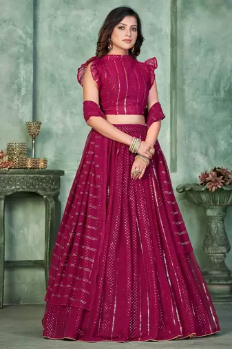 Embroidered Thread Work Semi-Stitched Lehenga & Unstitched Blouse With Dupatta