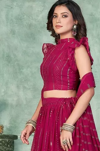 Embroidered Thread Work Semi-Stitched Lehenga & Unstitched Blouse With Dupatta