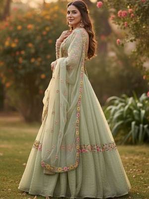 Embroidered Thread Work Semi-Stitched Lehenga & Blouse With Dupatta 3