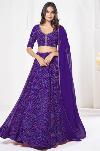 Printed Semi-Stitched Lehenga & Unstitched Blouse With Dupatta