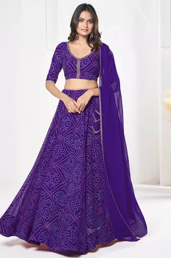 Printed Semi-Stitched Lehenga & Unstitched Blouse With Dupatta